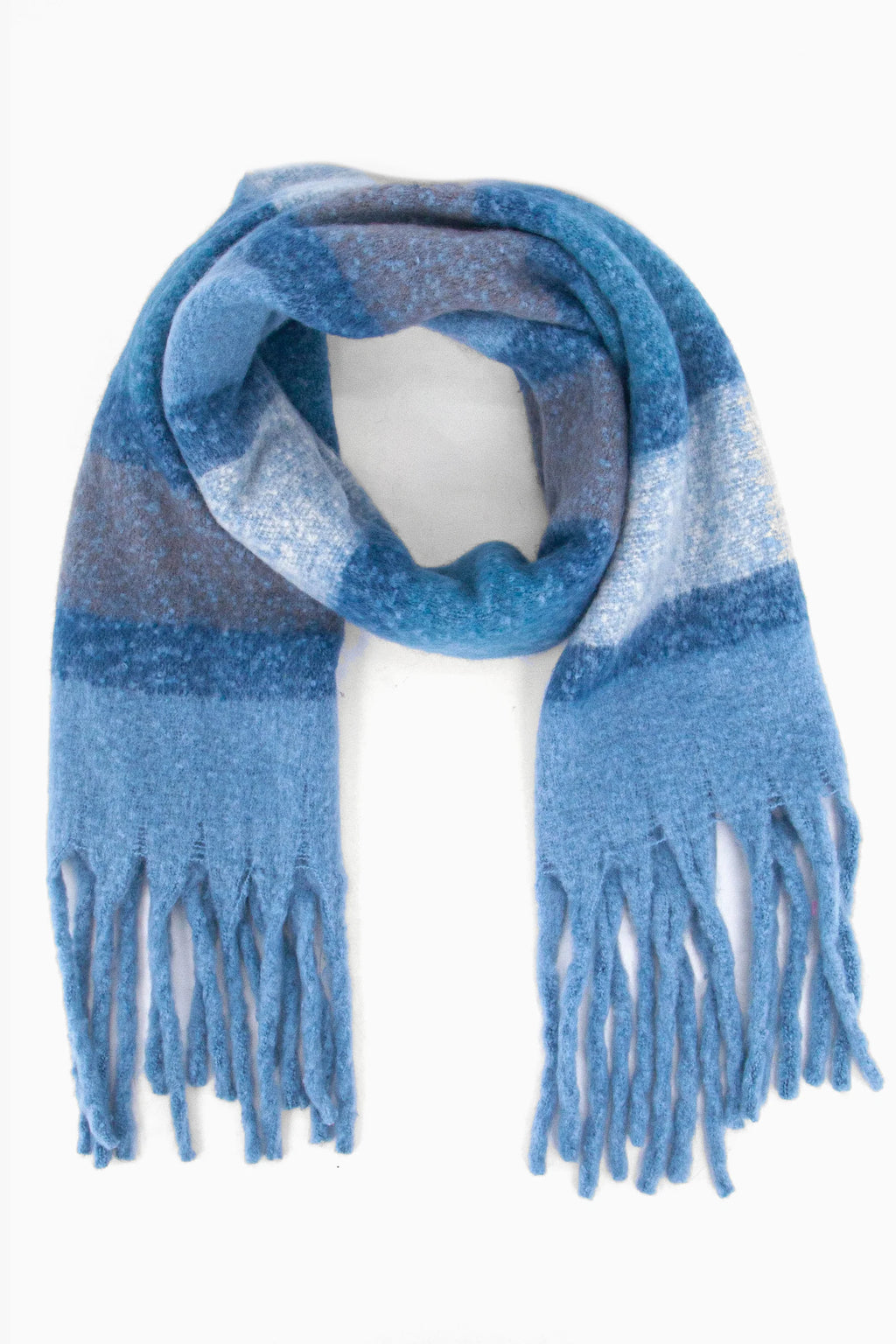 Denim Blue Striped Colourblock Heavyweight Scarf