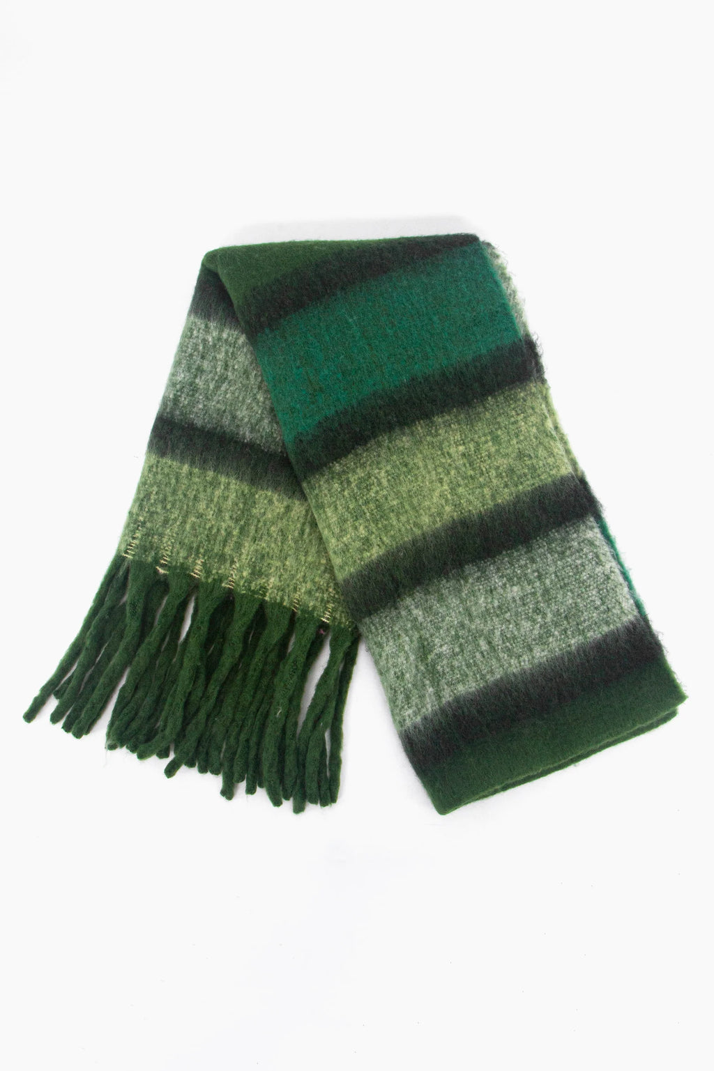 Green Striped Colourblock Heavyweight Scarf