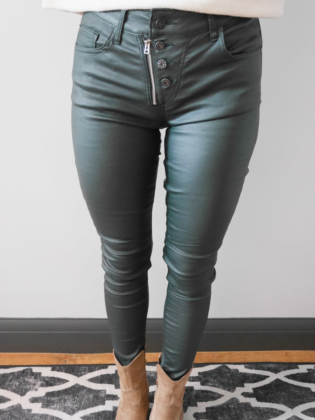 Melly & Co Bottle Green Coated Jeans