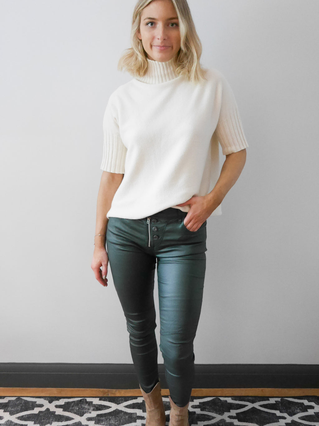 Melly & Co Bottle Green Coated Jeans