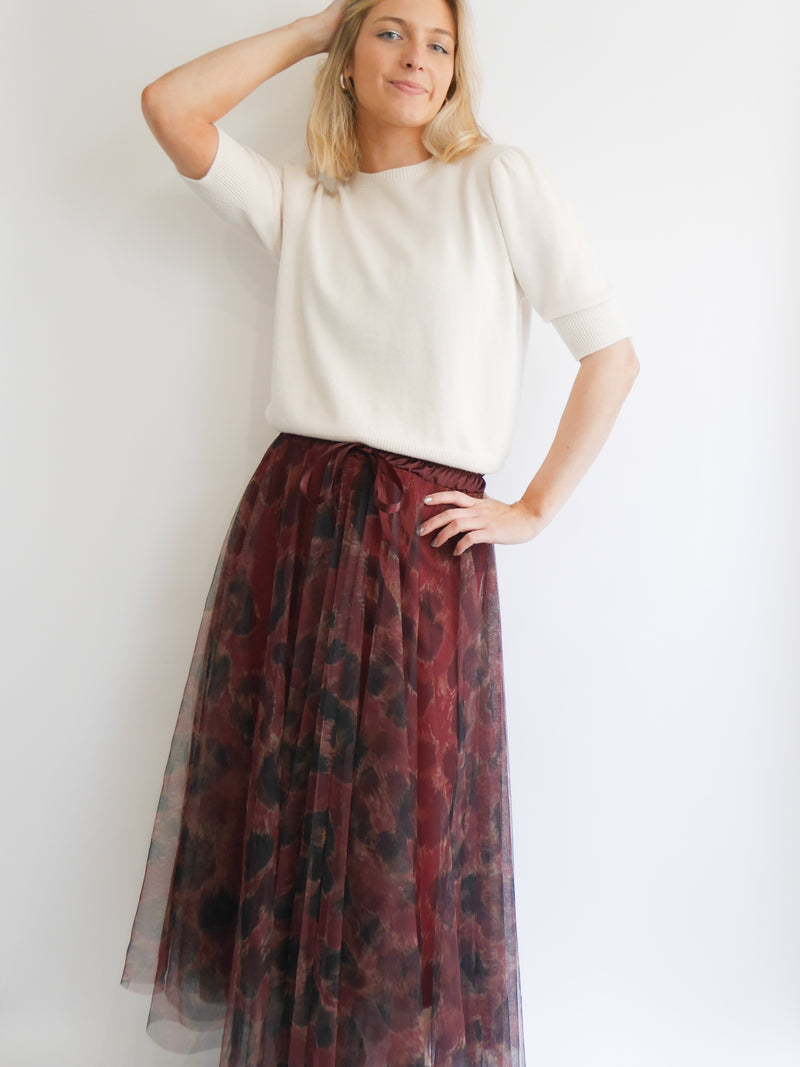 Leopard Print Tulle Skirt Plum