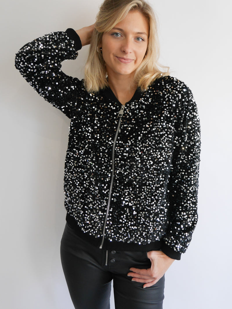 Stella Sequin Bomber Jacket Black & Silver