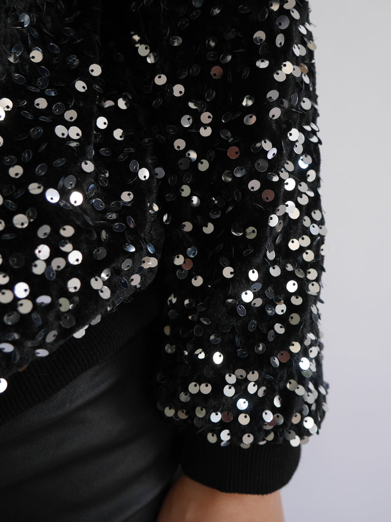 Stella Sequin Bomber Jacket Black & Silver