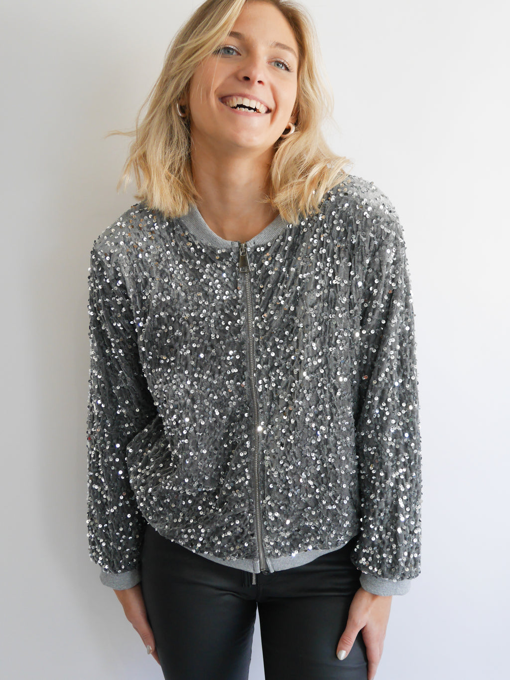 Stella Sequin Bomber Jacket Grey