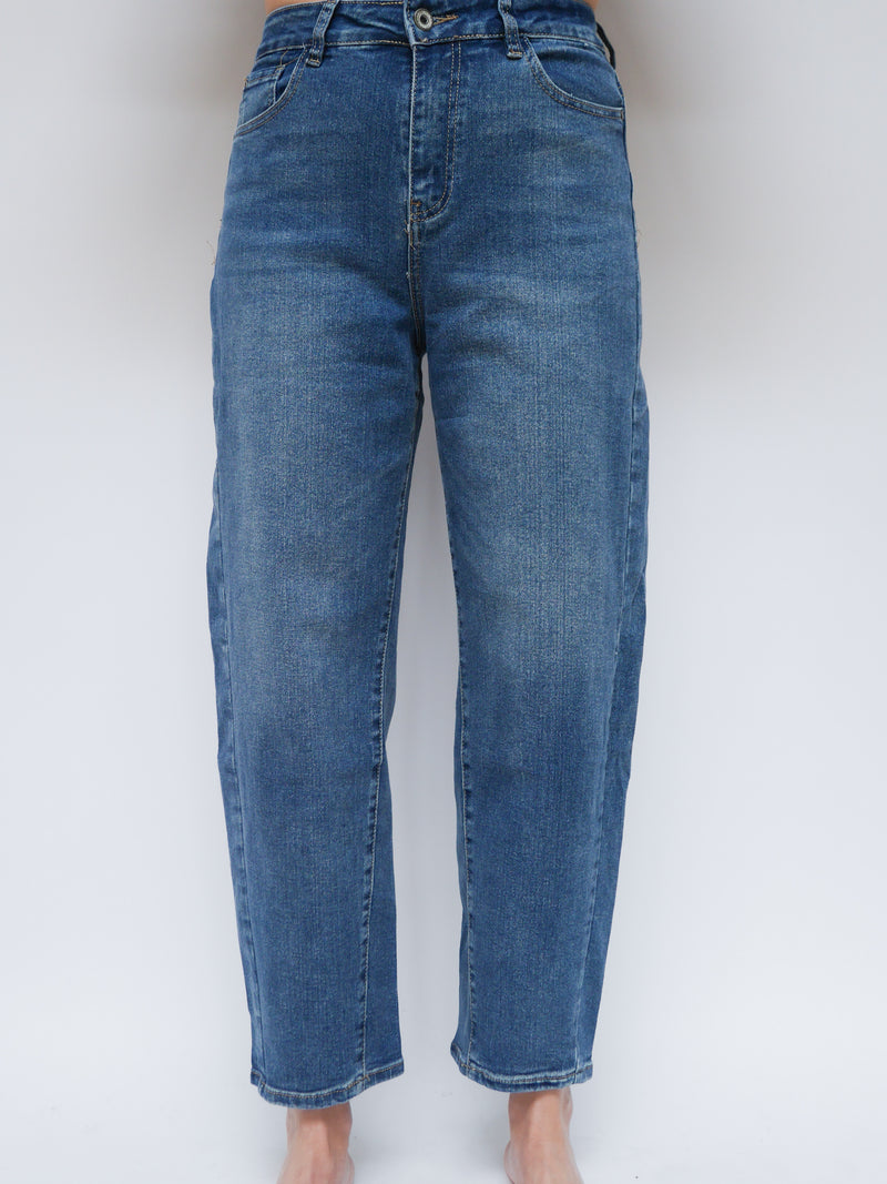 Mid Indigo Barrel Leg Jean