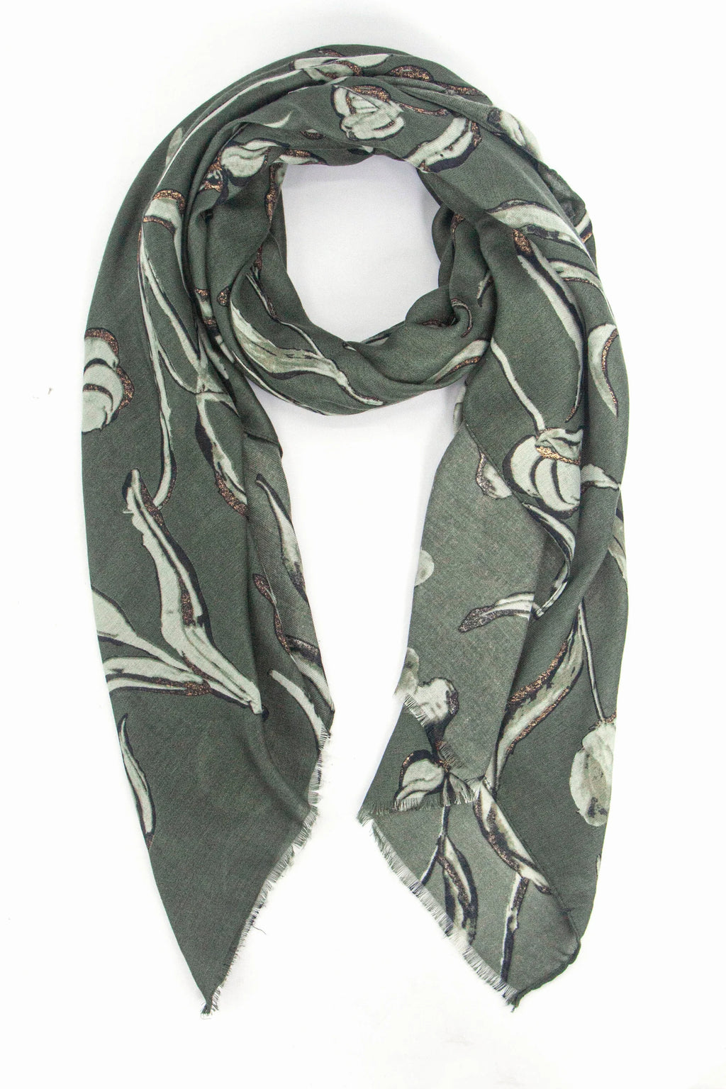 Khaki Floral Print Scarf