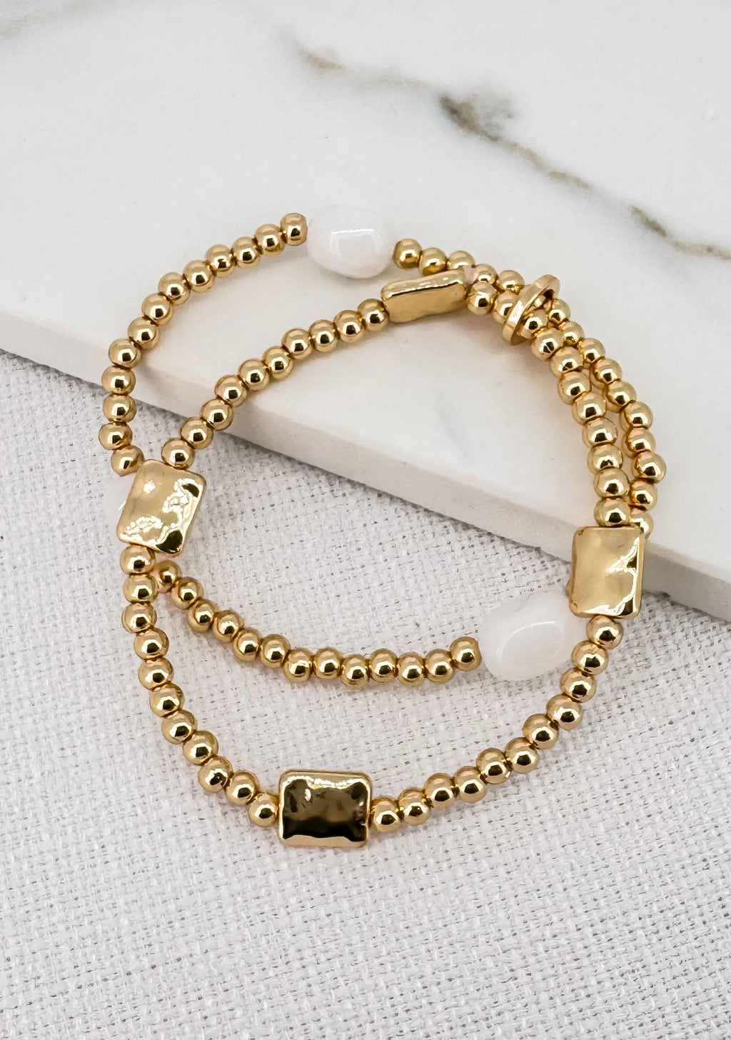 Envy Layered Gold & White Beaded Bracelet