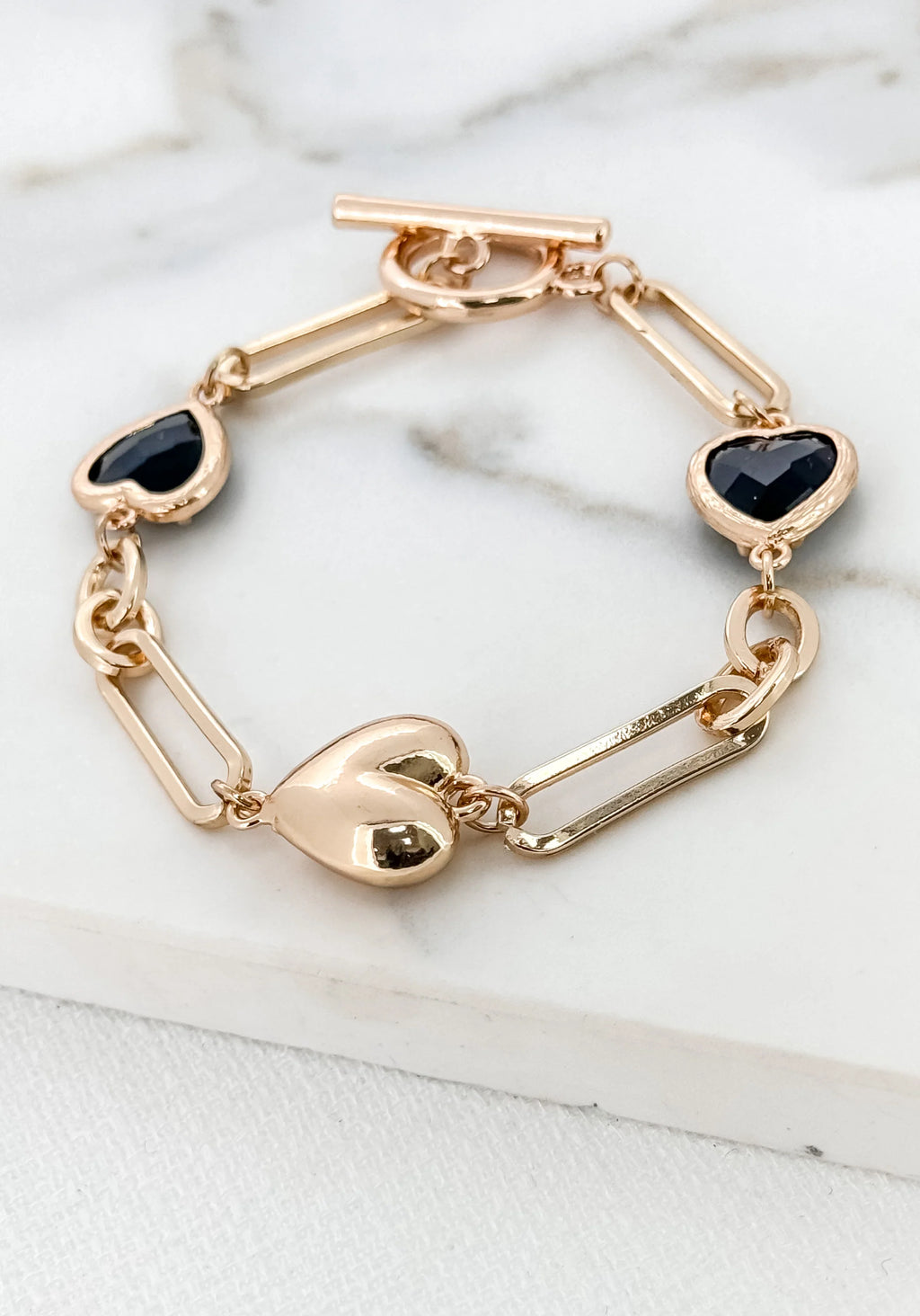 Envy Gold & Black Heart T Bar Bracelet