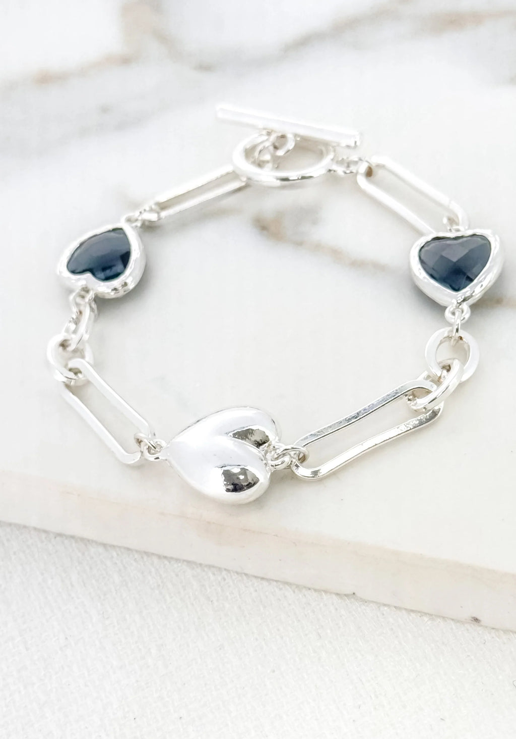 Envy Silver & Grey Heart T Bar Bracelet