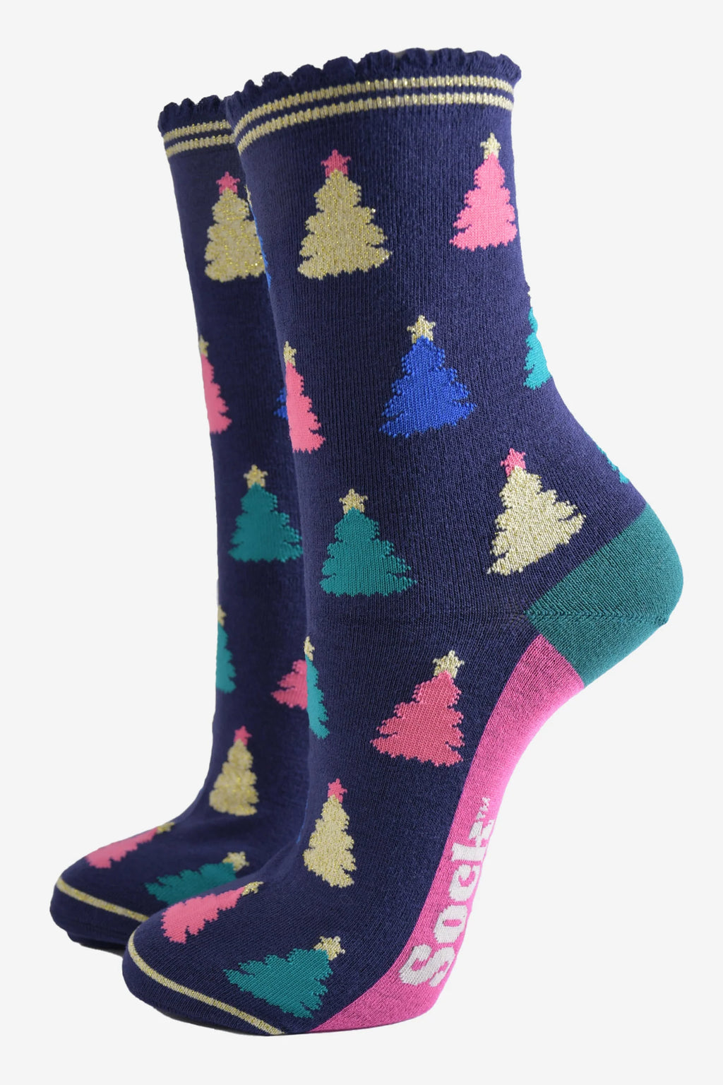 Navy & Pink Classic Christmas Socks