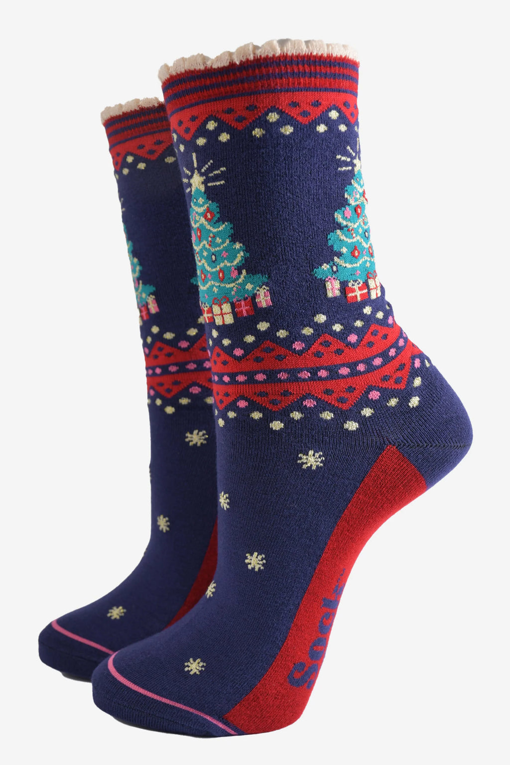 Navy & Red Classic Christmas Socks