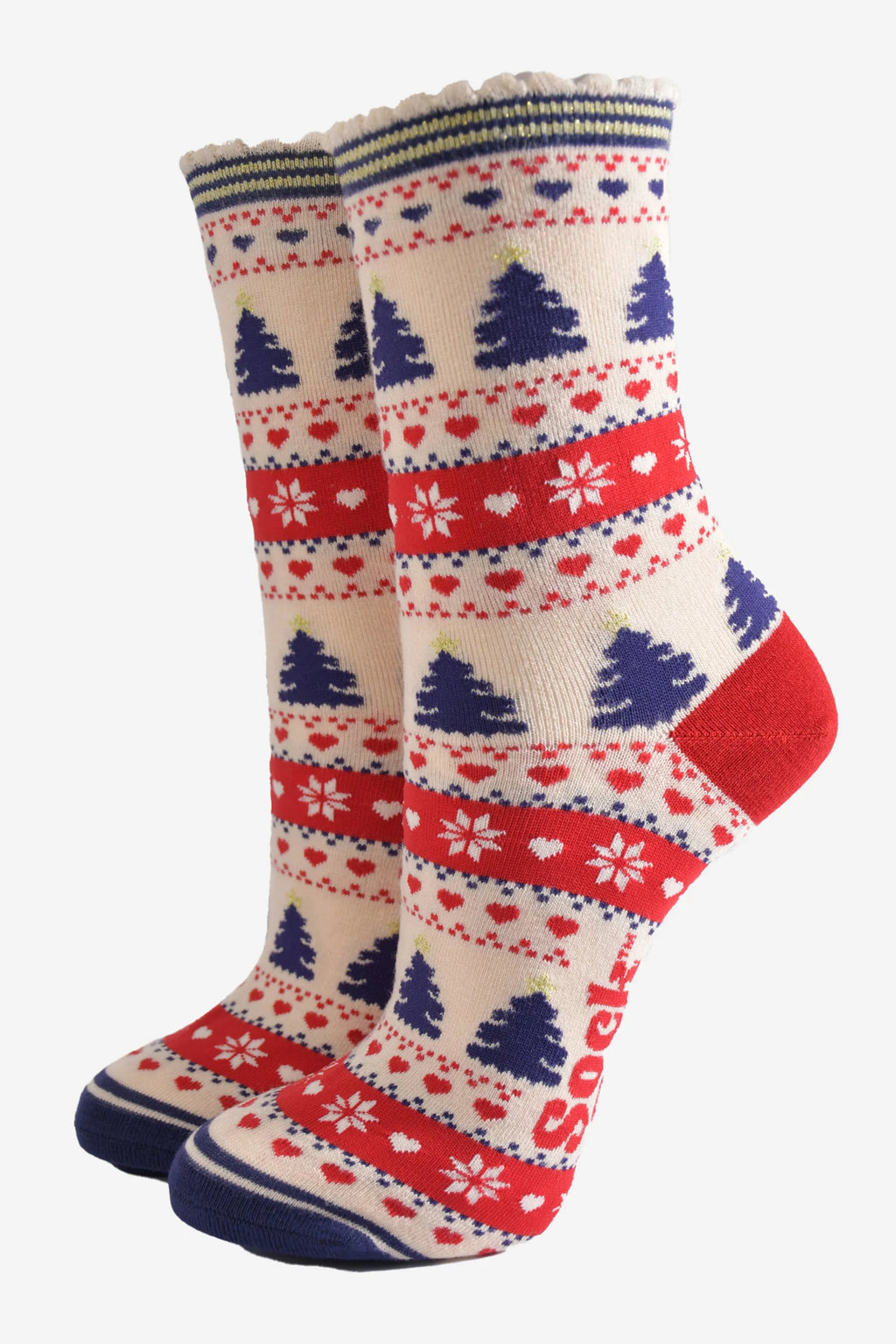 Cream & Red Classic Christmas Socks