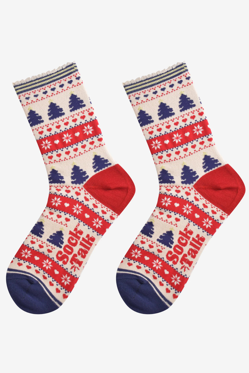 Cream & Red Classic Christmas Socks