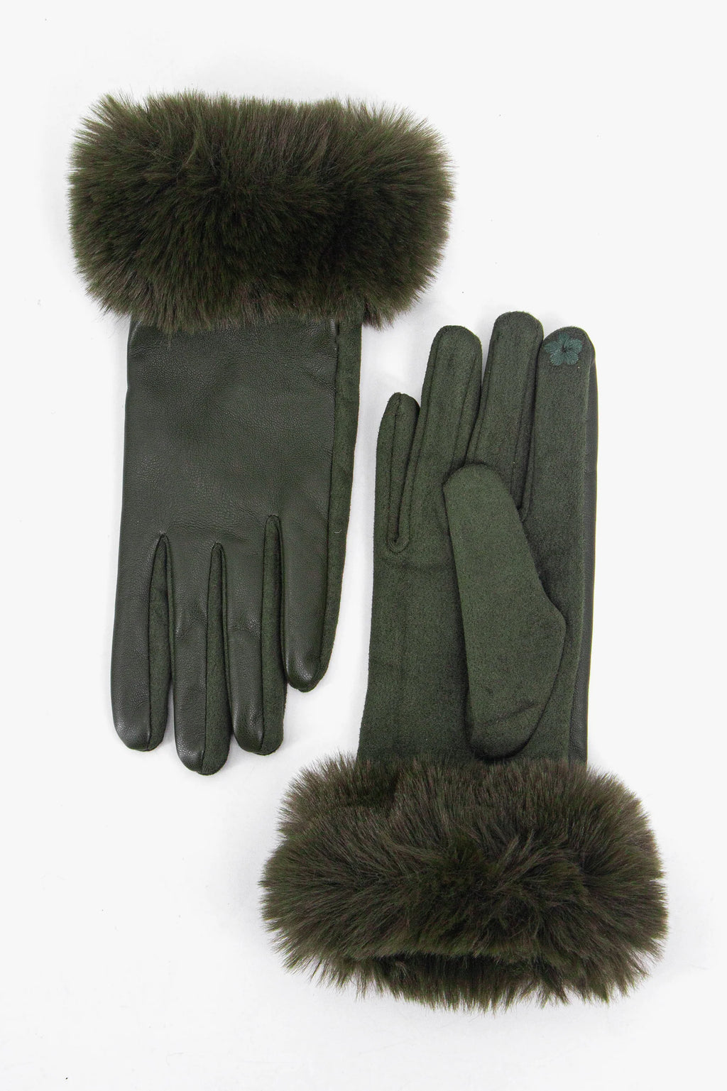 Khaki Faux Fur Trim Gloves