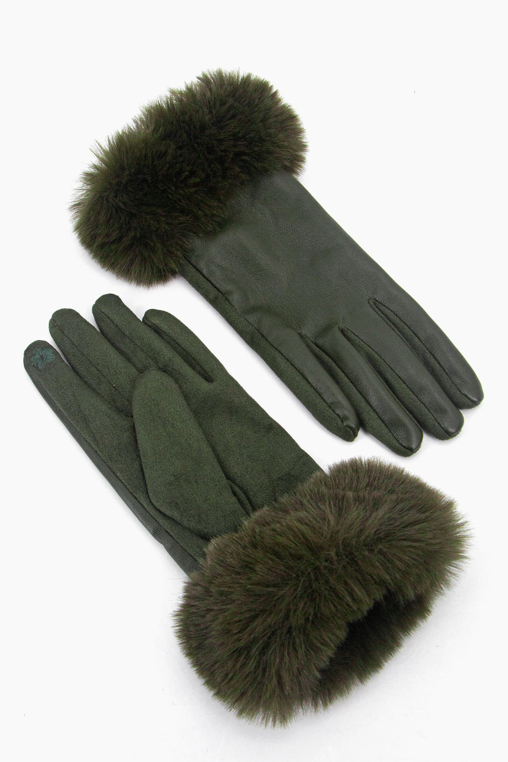 Khaki Faux Fur Trim Gloves