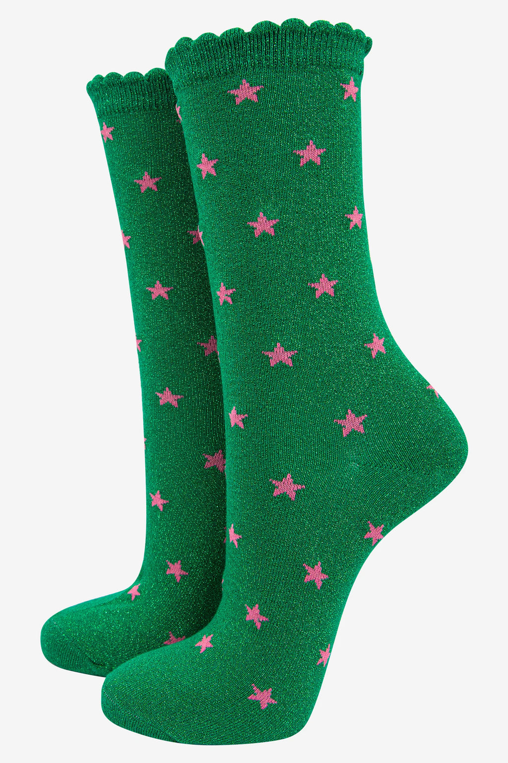 Green Star Print Glitter Socks