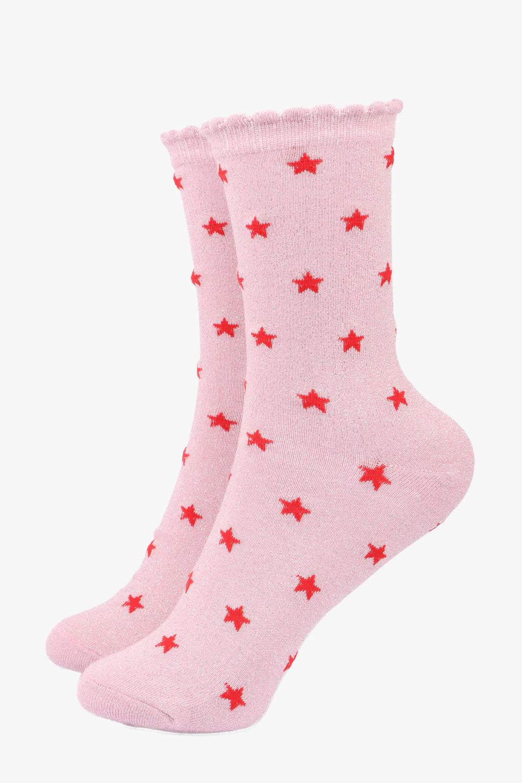 Pink Star Print Glitter Socks