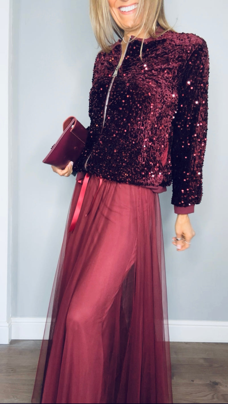 Stella Sequin Bomber Jacket Plum