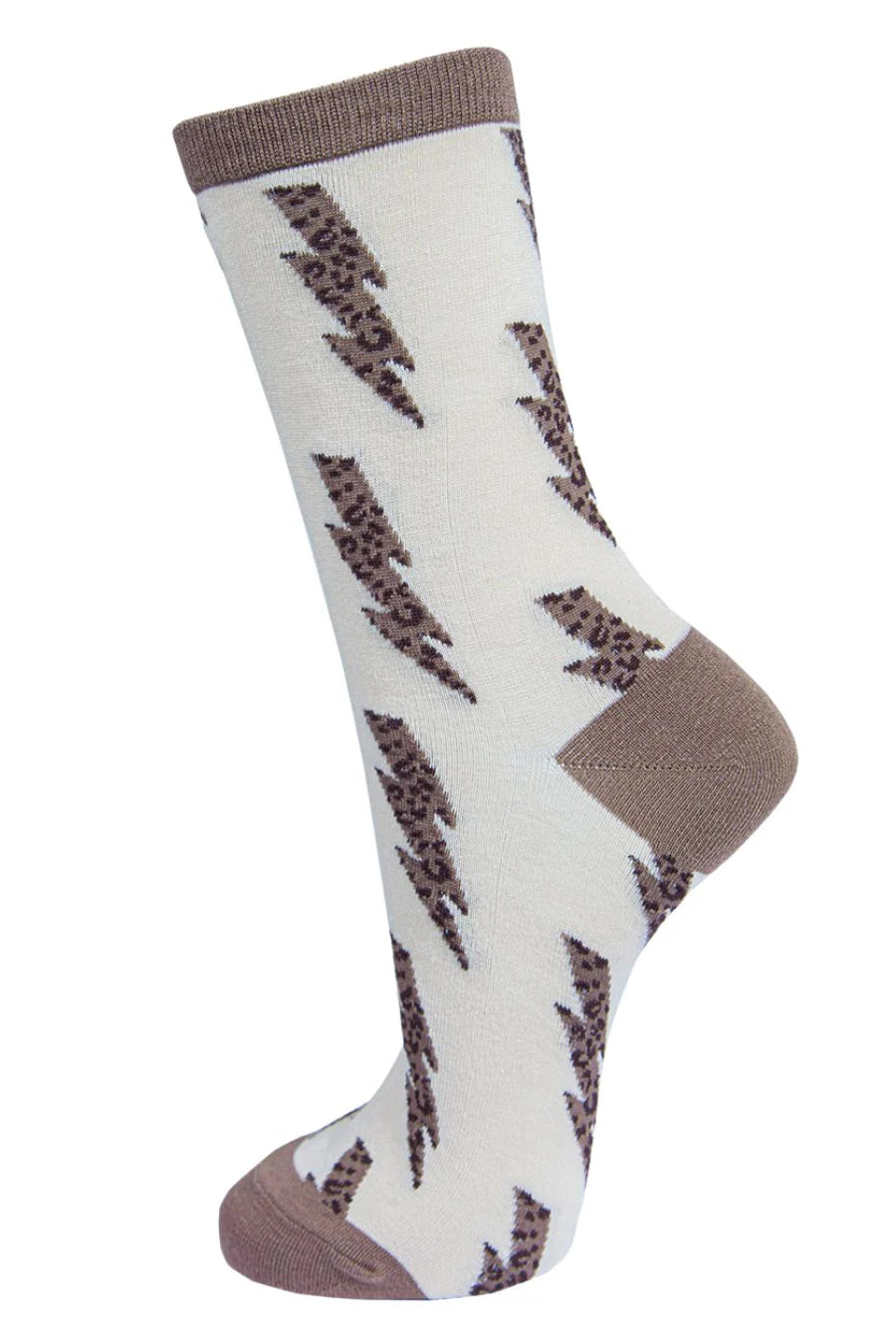 Neutral Leopard Lightning Bolt Socks