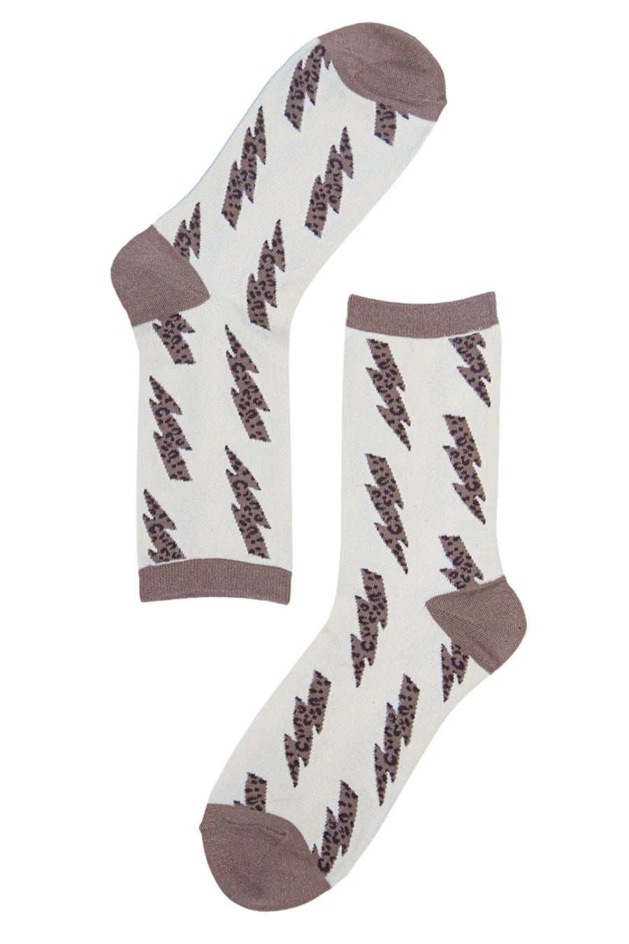 Neutral Leopard Lightning Bolt Socks