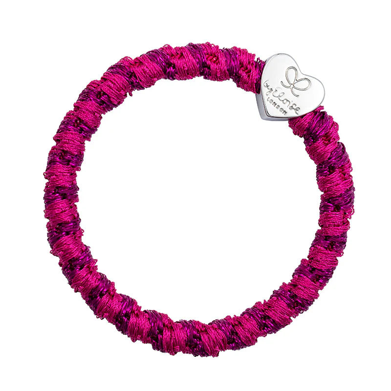 Silver Heart Woven Magenta Hair Tie