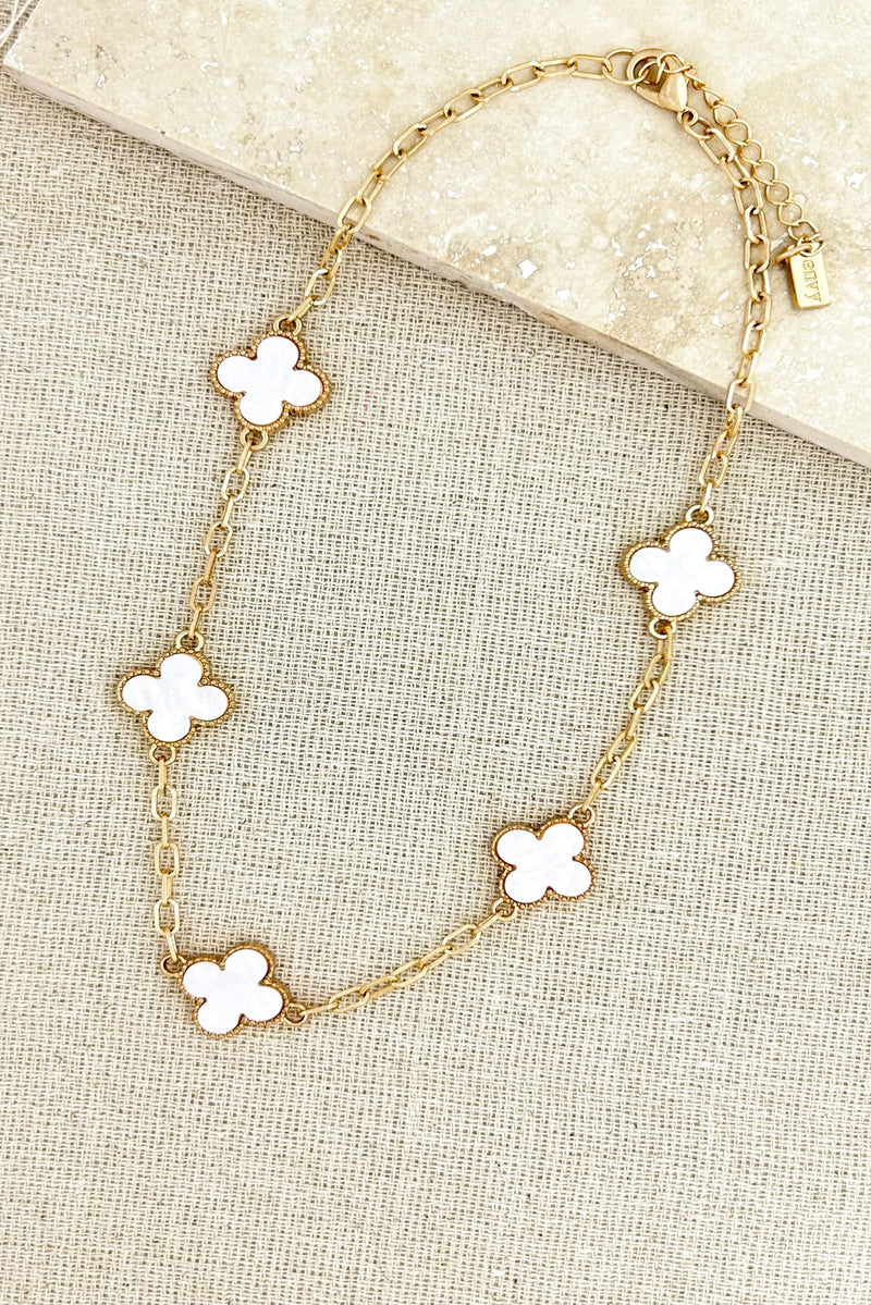 Envy Gold & Pearl White Clover Necklace